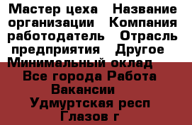 Мастер цеха › Название организации ­ Компания-работодатель › Отрасль предприятия ­ Другое › Минимальный оклад ­ 1 - Все города Работа » Вакансии   . Удмуртская респ.,Глазов г.